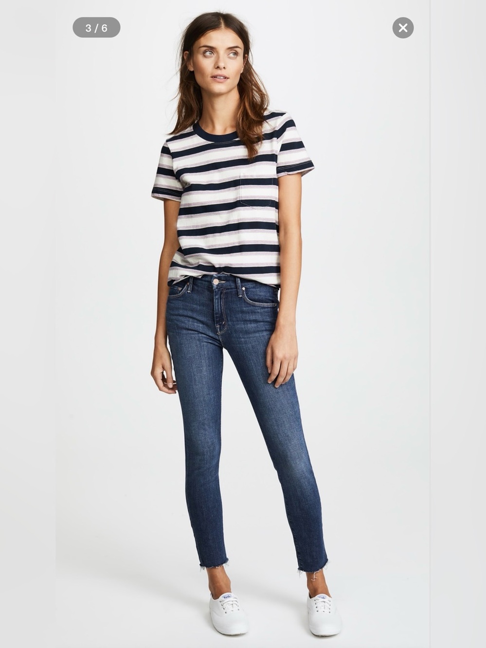 MOTHER Looker Ankle Fray Skinny Jeans in the color “Girl Crush” Dark Blue Wash